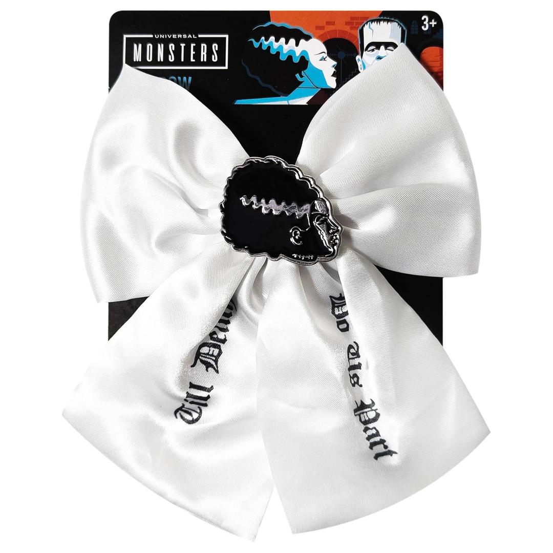 2 x LUV HER Universal Monsters - Gothic Jewelry Long Tail Silk Alike Premium Feel Hair Bow for Girls with Alligator Clip with Charm - Hair Accessory, Ages 3+