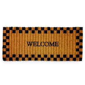 MACKENZIE-CHILDS Double-Door Entrance Mat, Decorative Outdoor Coir Doormat, Double Front-Door Mat and Welcome Mat, Welcome Checked