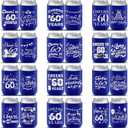 60th Birthday Can Cooler Sleeve Decorations, 24PCS 60th Party Favors for Men Women Blue & Silver Happy 60th Birthday Anniversary Party Supplies Decor Gift Beverage Cup Bottle Can Cover Personalized