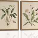 2ps Framed Botanical Wall Art Vintage Farmhouse Floral Canvas Painting Prints Artwork for Bathroom Walls Rustic Flower Butterfly Pictures for Kitchen Bedroom Hallway Home Decor 16x24in
