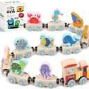 LovesTown Magnetic Wooden Sea Animal Train Set, Montessori Ocean Animal Toys for Kids, Educational Preschool Learning Activities, Toddler Birthday Gifts, 11 PCS