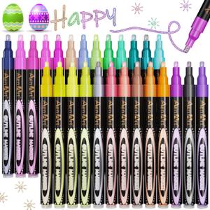 Aen Art Easter Basket Stuffers, Double Line Pens, 26 Colors Shimmer Outline Marker, Self-Outline Metallic Pen Art Supplies for Teen Girl Birthday Gifts