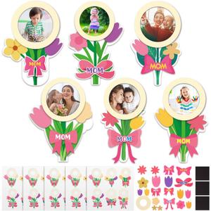 30 Sets Mother's Day Flowers Picture Frame Magnet Craft Kit, DIY Mom Photo Frame Crafts Make Your Own Frame Kit with Adhesive Dots and Renderings for Kid Mothers Day Gift Classroom Activities