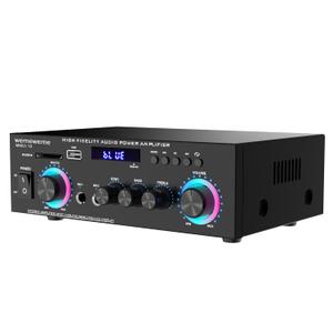 400W Home Audio Amplifier with Bluetooth 5.0, 2 Channel Stereo Receiver, Dual Karaoke Mics, FM Radio, USB/SD Playback for Home Theater, Garage, Party