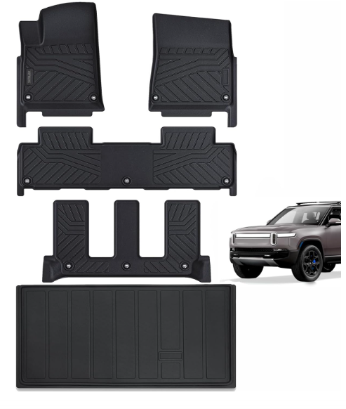 JKYOUKL Floor Mats & Trunk Mat Compatible for 2022 2023 2024 Rivian R1S, All Weather Anti-Slip TPE Rubber Waterproof Non-Slip Design Protect 3 Rows Set Car Floor Liners with Cargo Liners Accessories
