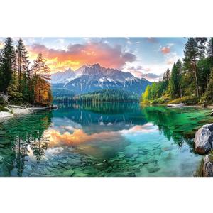 Mountain Lake Landscape 300 Piece Puzzle for Adults Beautiful Sunset Nature Scenery Jigsaw Puzzle with Letters on Back Perfect Family Seniors Game Night Gift
