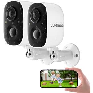 CURISEE Wireless Outdoor Security Camera Wireless 2K Camera for Home Security Battery Security Cameras 2.4GHz WiFi Smart Motion Detection,Color Night Vision,Waterproof, Cloud/SD Storage(2 Pack)