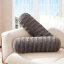 Cheer Collection Faux Fur Bolster Pillows  Soft Decorative Cylinder Pillows for Bed or Couch, Machine Washable  8 x 24, Set of 2, Gray