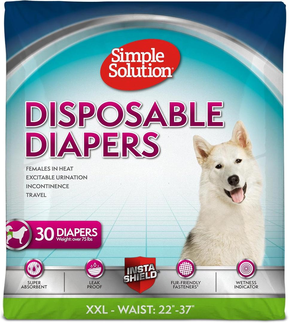 Simple Solution Dog Diapers Female, Dog Diapers, Potty Training, Super Absorbent, Breathable, Wetness Indicator for Urination, 22-37 Inch Waist, (XXL, 30ct) Simple Solution Dog Diapers Female, Dog Diapers, Potty Training, Super Absorbent, Breathable, Wetness Indicator for Urination, 22-37 Inch Waist, (XXL, 30ct)