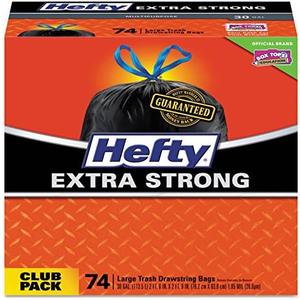Hefty E85274CT Ultra Strong Tall Kitchen & Trash Bags, 30-Inch x 33-Inch, 30 gal, Black, 222/Carton