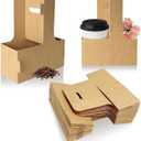 2 Cup Drink Carrier with Handle for Delivery, 50 Pack Kraft Paperboard Cup Holder, Disposable to Go Coffee Cup Carriers for Hot or Cold Drinks