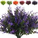 RECUTMS Artificial Fake Outdoor Plants Flowers for Spring Decoration, Faux Plastic Plants Outdoor Flower UV Resistant Realistic for Home Outside Planter Window Porch Patio Garden(Purple Eucalyptus)