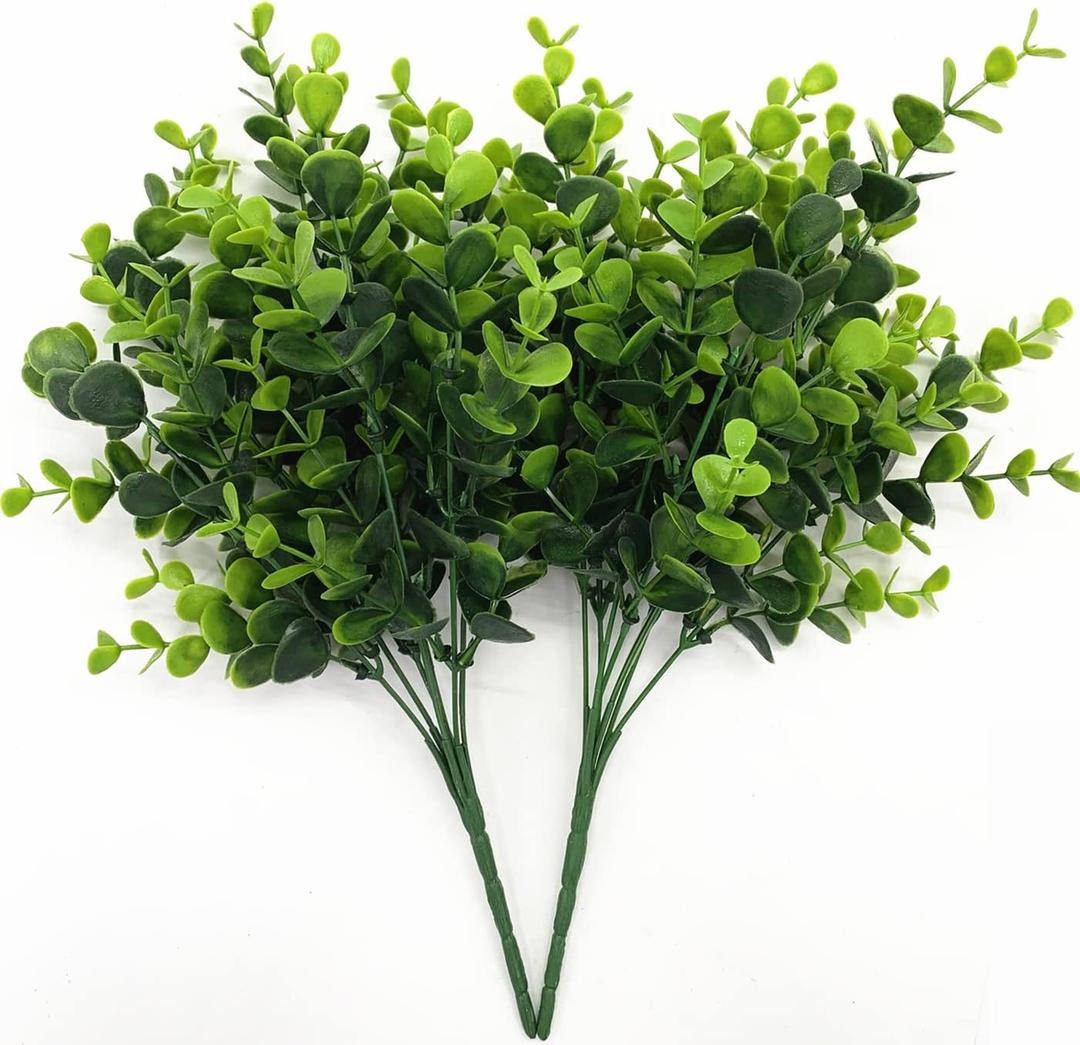 Artificial Eucalyptus Plant Decoration, Fake Leaves Eucalyptu Shrubs Branches Faux Greenery Leaf Bud Stems Grass for Indoor Outdoor Wedding Bouquets Table Centerpieces Vases Flower Floral Décor, 18 Pack