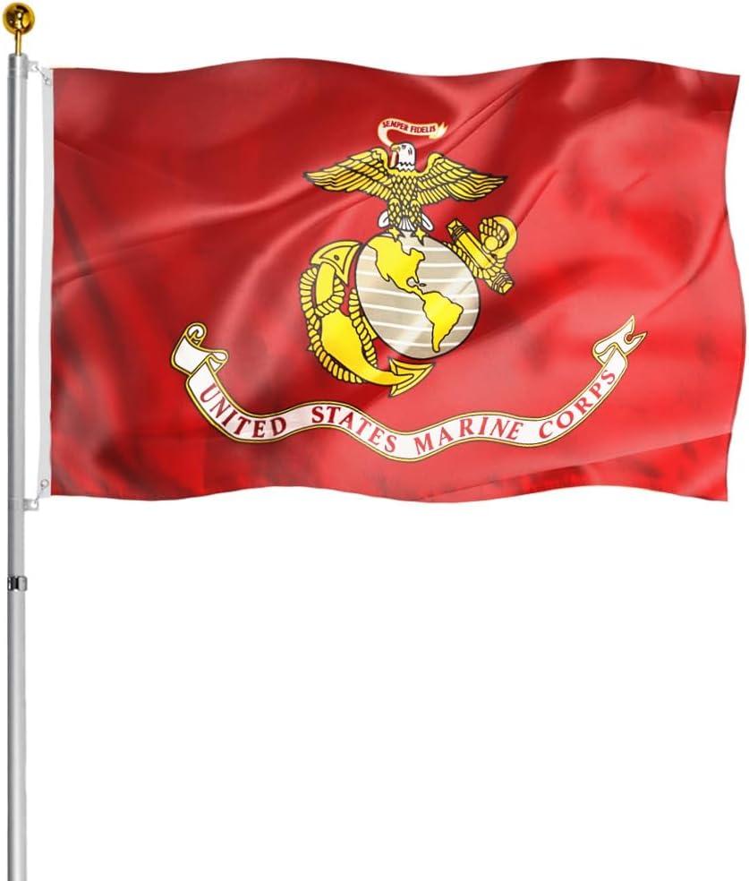 US Marine Corps Flag 3x5 FT Outdoor- UV Fade Resistant USMC Flags Banner Double Stitched Canvas Header with Brass Grommets Easy to Rising