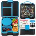 QCQHDU 2000ML Bento Lunch Box with 3 Compartments Container & Leak-Proof 8oz Insulated Food Jar, Suitable for Adults, Kids, and Toddlers (Game console)