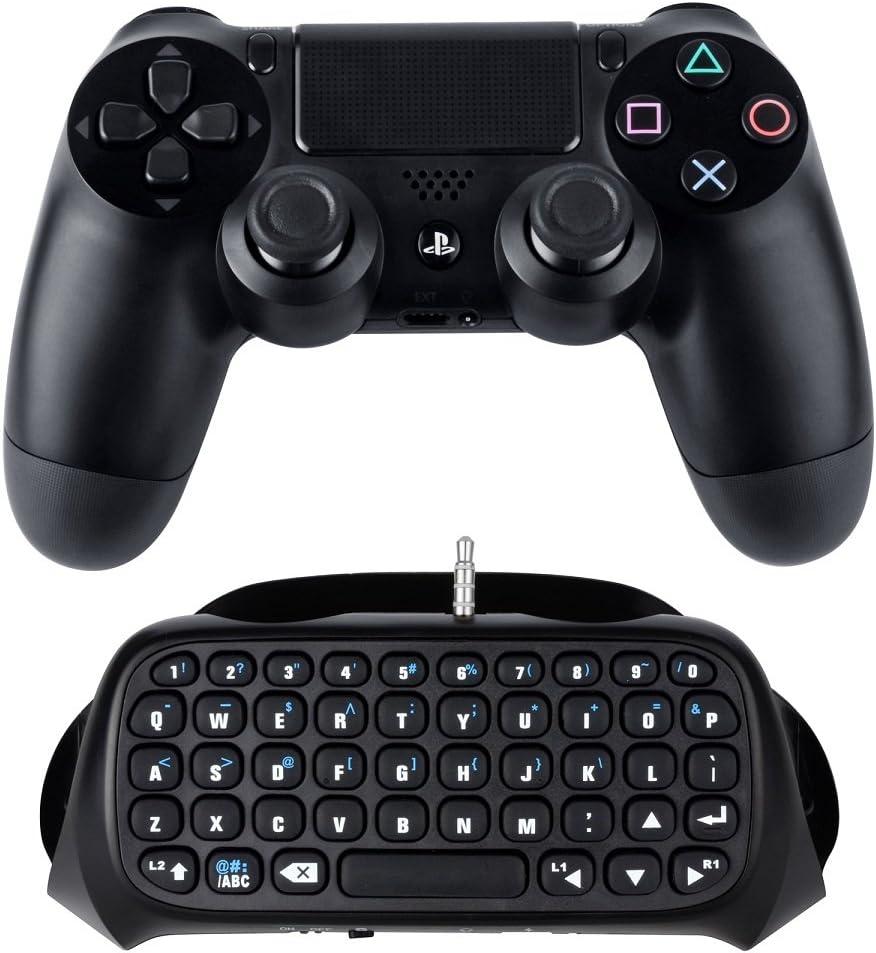 Controller Keyboard for PS4, Wireless Bluetooth Keypad Mini Chatpad Rechargeable Online Gaming Live Chat Message Gamepad Keyboard with Built-In Speaker & 3.5MM Audio Jack for Playstation 4 Dualshock