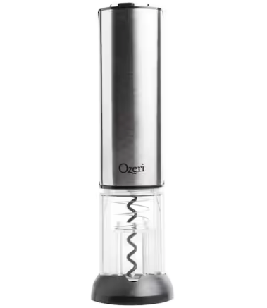 Ozeri Pro Electric Wine Bottle Opener with Wine Pourer, Stopper, Foil Cutter and Elegant Recharging Stand (Silver)