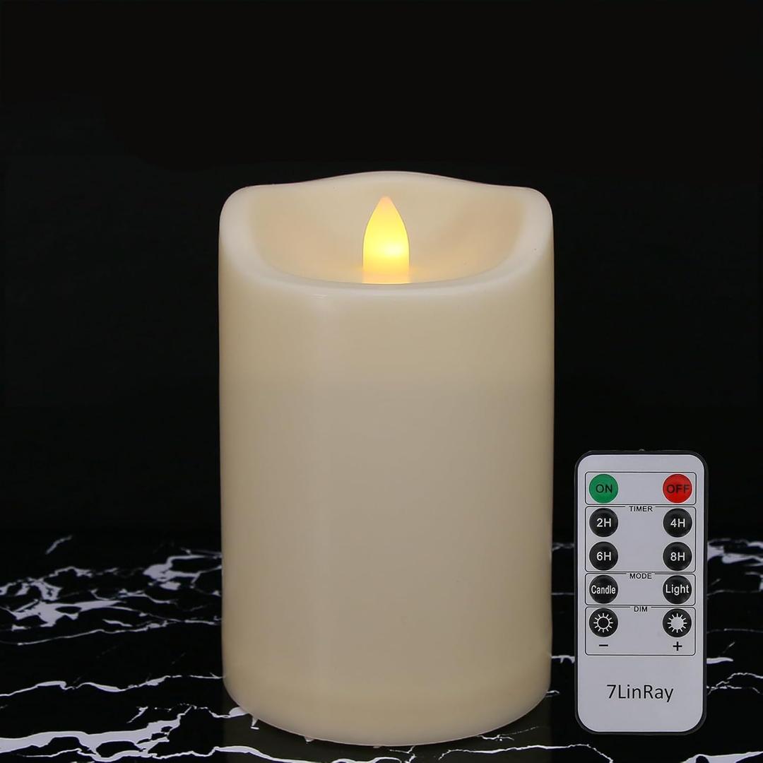 Large Outdoor Waterproof Flameless Candles with Remote and Timers, Battery Operated LED Flickering Pillar Candles, Long-Lasting, Ivory Plastic, D 4" x H 6", 1 Pack