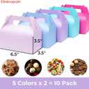 UnicoPak 10 Pack Pastel Party Favor Bag Boxes, Gable Gift Boxes with Handles for Candies Treats Goodies Cookies, Ideal for Theme Birthday Party, Classroom Events, Valentine's Day, 6.5x3.5x3.5 Inches