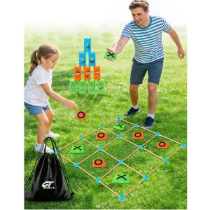 2-in-1 Giant Tic Tac Toe and Can Toss Game - Outdoor Games for Kids & Family, Backyard and Indoor Party Game Set with Bean Bags & Storage Bag