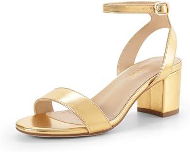 Amazon.com | DREAM PAIRS Women's Open Toe Ankle Strap Low Block Chunky Heels Sandals Party Dress Pumps Shoes,Size 8, Gold/Metallic,CARNIVAL | Heeled Sandals