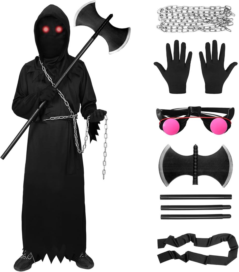 Alaiyaky Grim Reaper Costume for Adult Halloween Scary Grim Reaper Costume (155, Black)