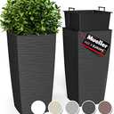 Mueller M-Resin Heavy Duty Tall Planters for Outdoor Plants, Indoor Grande Plant Pots, Boxes, Trees, Flower Pots, 2-Piece Set, 27.5”, Modern Design, Built-in Drainage, Front Porch Decor, Dark Grey 6,5 Gallon