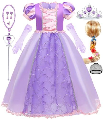Luzlen Purple Princess Costume for Girls Kids Dress up Outfit with Wig Halloween Birthday Party, 4-5 Years(Label 120)