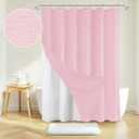 Inhousolu Boho Farmhouse Shower Curtain with Fabric Liner Set, Faux Linen Textured, 8 Metal Hooks Luxury Weighted Hem, Washable Wrinkle Free Bath Curtain for Hotel Bathroom 36" W x 72" L Pink