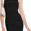 EXARUS Girls Padded Dress Teen Spaghetti Strap/Long Sleeve Dance Formal Dresses Bodycon Ruched Tween Graduation  (Black, XS)