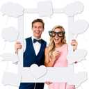 11 Pcs Blank Photo Booth Frame with Photo Prop Signs, 32 x 24 Large Selfie Frame DIY Thick Writable Picture Prop Kit for Birthday Wedding Anniversary Party Festival Holiday Supplies