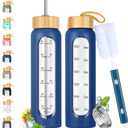 SipZest 32 oz Glass Water Bottle with Straw - Motivational Time Marker & Silicone Sleeve - Reusable Tumbler Includes 2 Bamboo Lids & Fruit Infuser - 1 Pack