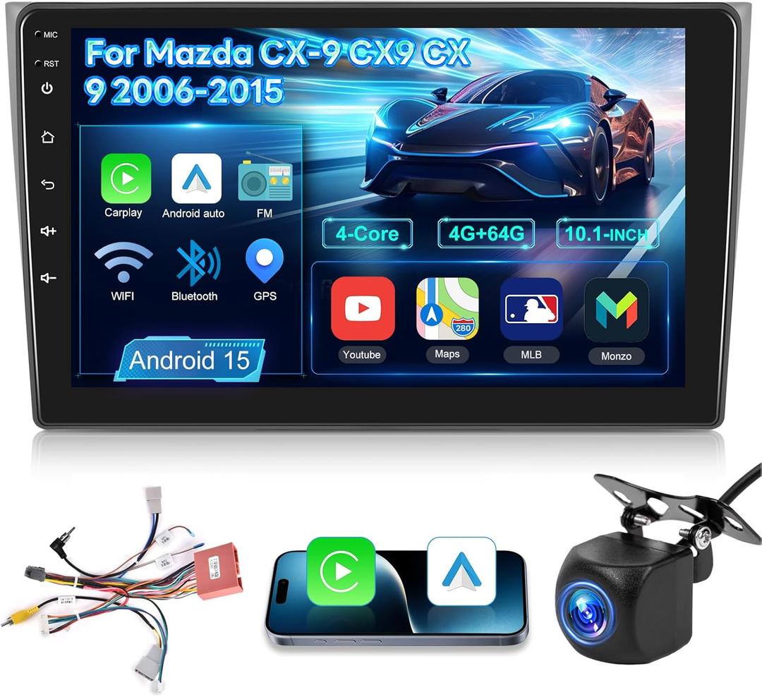 4G+64G Car Radio for Mazda CX-9 CX9 CX 9 2006-2015 - Wireless Carplay & Android Auto - 10 Inch Touchscreen Radio with Android Auto, 32 EQ DSP, WiFi, GPS, SWC + AHD Backup Camera
