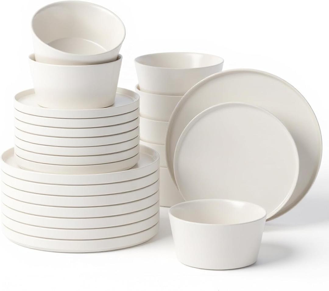 MIAMIO - Dinnerware Sets for 8/24-Piece Modern Stoneware Dish Set/Tableware  Dishwasher and Microwave Safe  Luxe Collection (White, 24-Pieces)