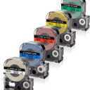 Absonic Compatible Label Tape Replacement for LK-4WBN LK-4LBP LK-4RBP LK-4YBW LK-4GBP Work for Epson LabelWorks LW-300 LW-400 LW-500 LW-600P LW-700 LW-K200PX Label Maker, 1/2" x 26', 12mm x 8m, 5-Pack