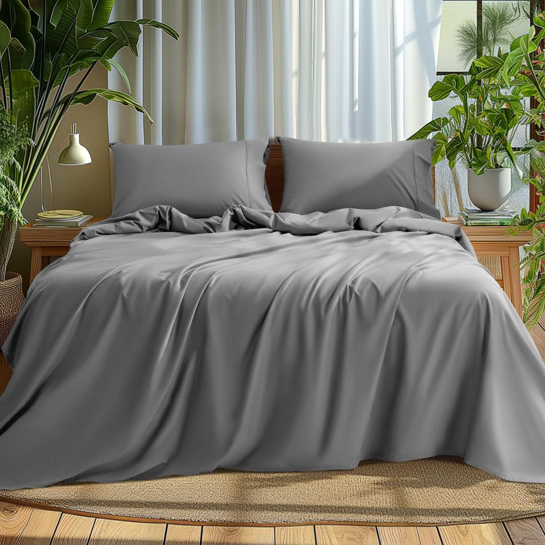 100% Cotton Queen Size Sheets Set - Luxury 1000 High Thread Count Egyptian Cotton Bed Sheets 4 PC, 5-Star Hotel Quality Breathable & Cooling Sheets(Gray,King)