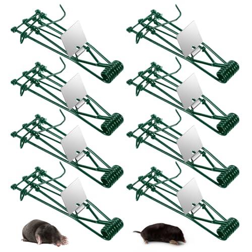 JahyElec Metal Mole & Gopher Trap - Reusable Tactical Mole Gopher Killer Outdoor Vole Traps for Voles, Gophers, Rats, Ground Moles - Yard Garden Lawn Protection, Pack of 8, Green