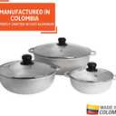 IMUSA Colombian 3 Piece Caldero Set with Glass Lids, Cast Aluminum Dutch Oven Pots, 1.5Qt 3.5Qt and 7Qt Traditional Hispanic Cookware for Rice, Beans, Soups, Stews, and Braised Meals