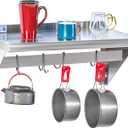 Hally Stainless Steel Shelf with 4 Hooks 14" x 24" Wall Mounted Pot Rack 250lb, NSF Commercial Floating Shelving for Storage Hanging Pots, Pans, cookware in Restaurant, Kitchen, Home and Hotel