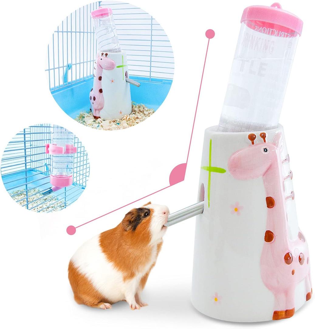 Guinea Pig Water Bottle, Small Animal Water Bottle No Drip, OVERTANG 2 in 1 125ml Rodent Pet Water Bottle No Drip for Cage Hanging Water Feeding Bottles Auto Dispenser for Hamster Guinea Pig Rabbit