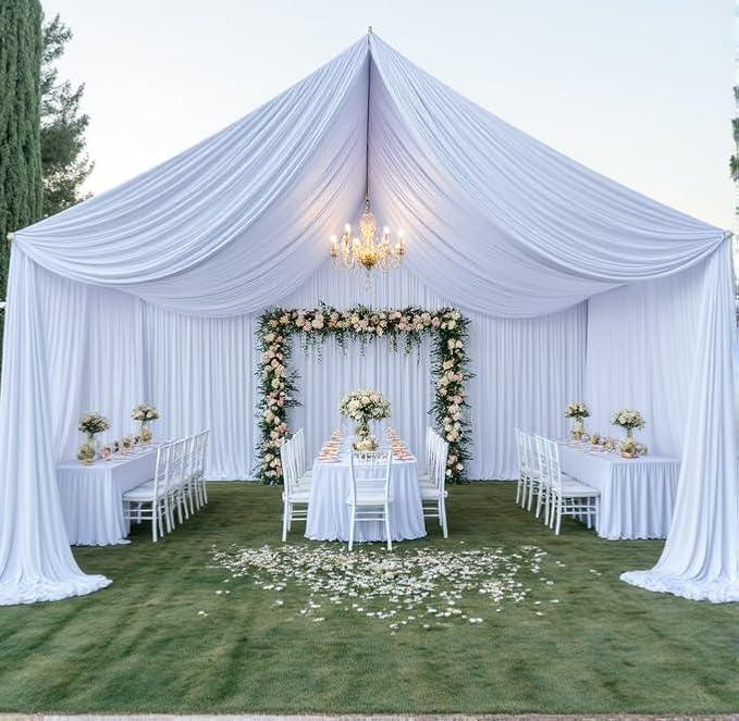 Outpain 50ftx40ft White Backdrop Ceiling Drapes,10Panels 40ft Height Wrinkle Free Tent Draping Curtains, Fabric Drapery Ceiling Drapes for Wedding Ceremony Birthday Theme Parties with Rod Pocket