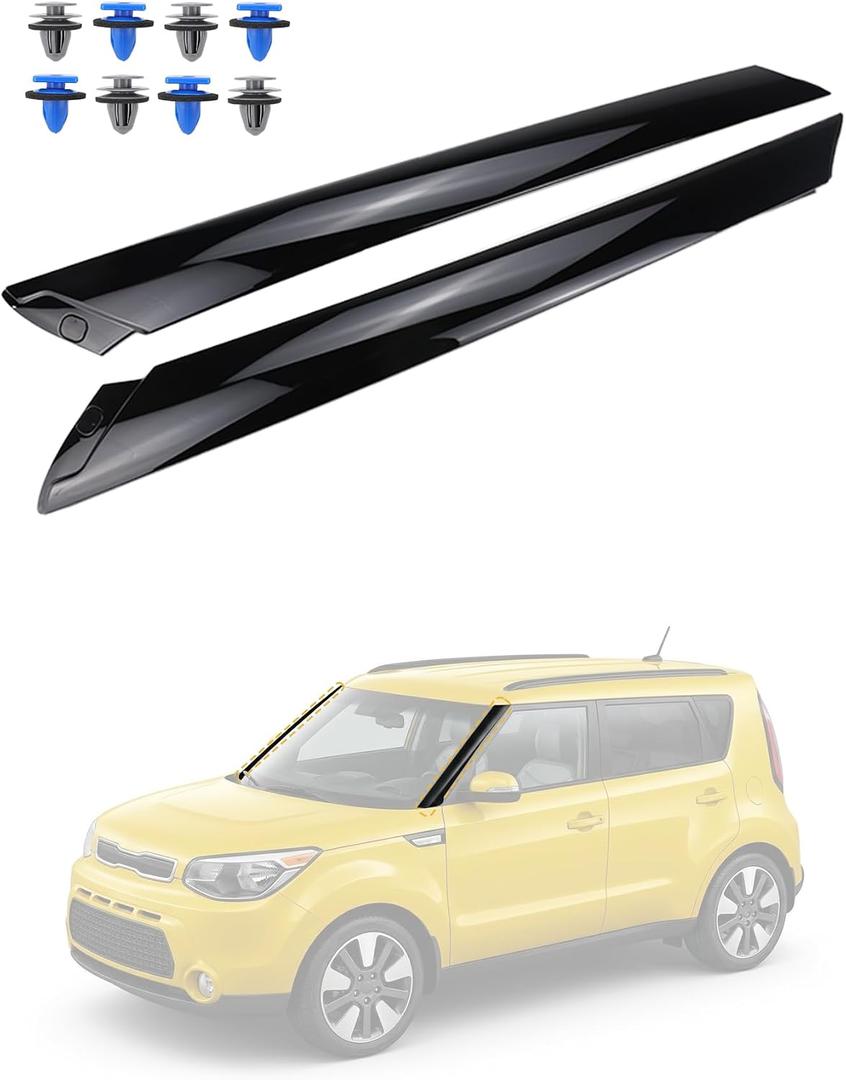 Flecto Windshield A-Pillar Trim Molding Set Compatible with 2014-2019 Kia Soul, Left Driver & Right Passenger Side, Exterior Window TrimWindow Outside AccessoriesReplaces 86170-B2000 86180-B2000