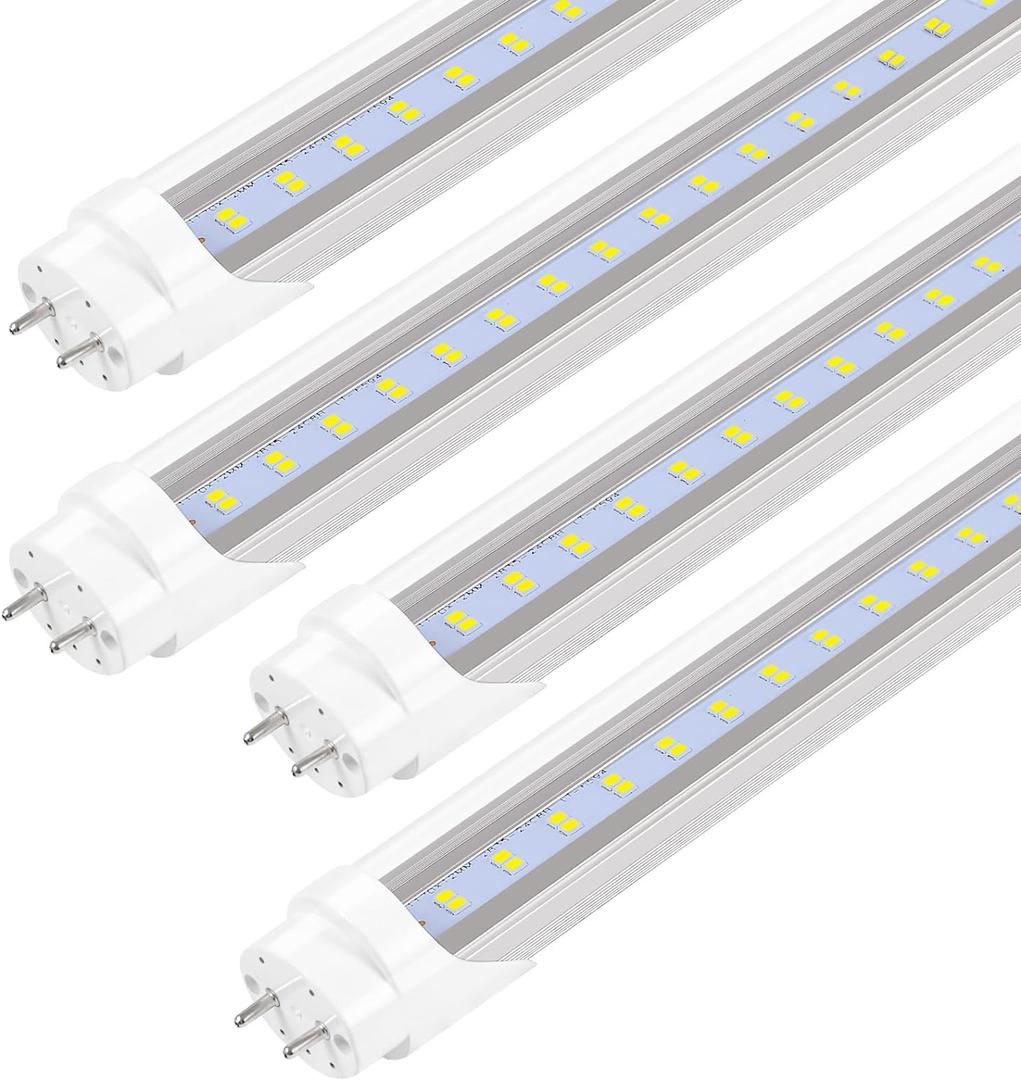 Fluorescent Light Bulbs 48 inch T8 LED Bulbs 4 Foot Type A+B,24W 3200LM 6500K Clear Cover Super Bright,Single and Double End Powered,T8 T10 T12 Fluorescent Bulbs Replacemen(4-Pack)