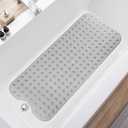 TEESHLY Bathtub Mats for Shower Tub, Extra Long Non-Slip 39 x 16 Inch Bath Mat with Drain Holes and Suction Cups, BathMat for Bathroom with Machine Washable (Clear Grey)