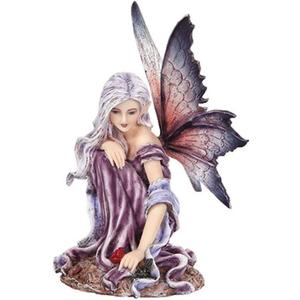 Pacific Giftware 5.25 Inch Fairyland Purple Winged Fairy with Red Rose Statue Figurine