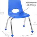 FDP 12" School Stack Chair, Stacking Student Seat with Chromed Steel Legs and Ball Glides For In-Home Learning or Classroom - Blue (6-Pack), 10359-BL