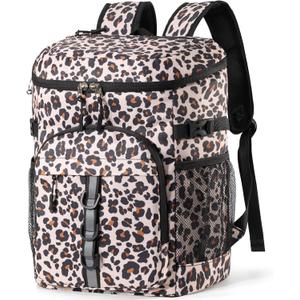 Cooler Backpack, Lightweight and Large Capacity Soft Backpack Cooler, Leak Proof Cooler Bag for Men Women (Leopard print)