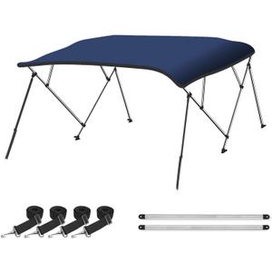 Naviskin 3-4 Bow 13 Different Size Bimini Top Cover Includes Mounting Hardwares,Storage Boot with 1 Inch Aluminum Frame (3 Bow 6'L x 46" H x 61"-66" W, Navy Blue)