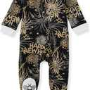 Burt's Bees Baby Boys' Sleep & Play PJs, 100% Organic Cotton One-Piece Zip Front Jumpsuit, Baby Boys Footie Pajamas & PJs (3-6 Months, New Year Cheer!)