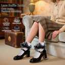Women Ruffle Socks Lace Frilly Cotton Crew Socks Non-Slip Dress Socks Fold Cuff for Bride Pageant Sock For Women